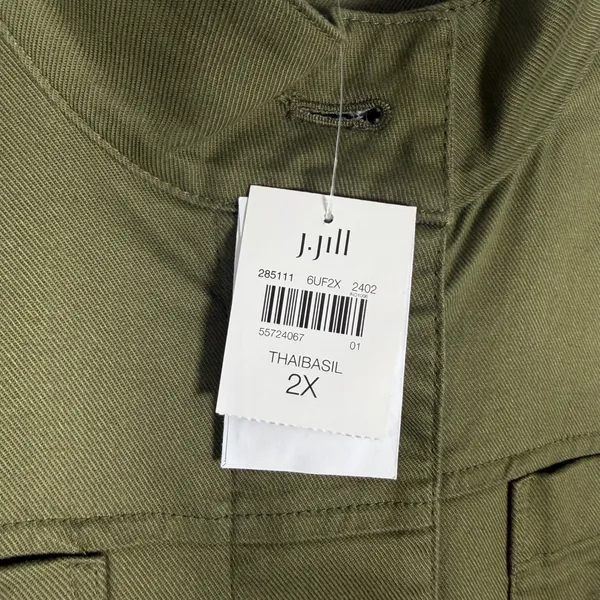 J. Jill Size-2X Women Utility Jacket Olive Green Ruffle Cotton Tencel - Image 9