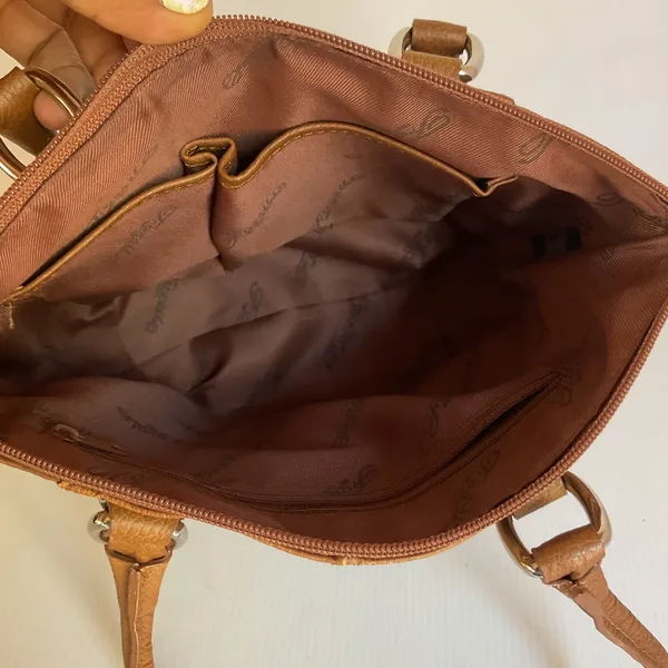Fossil SHB3207A Brown Genuine Leather Tote Shoulder Bag Cognac Double Handle - Image 10