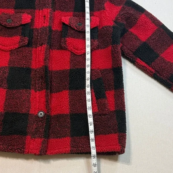 GAP Red and Black Plaid Teddy Jacket - Image 6