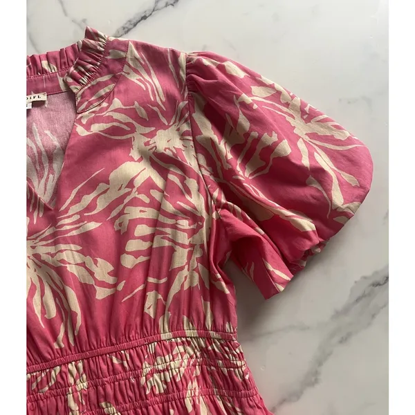 Jodifl Pink Floral Maxi Dress Puff Sleeve Sz Small Tiered Boho Cottage core chic - Image 6