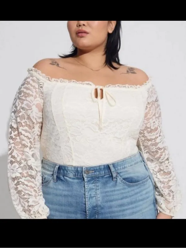 Torrid Ivory Lace Long Sleeve Blouse – Size 1X (14/16) – NWT - Image 2