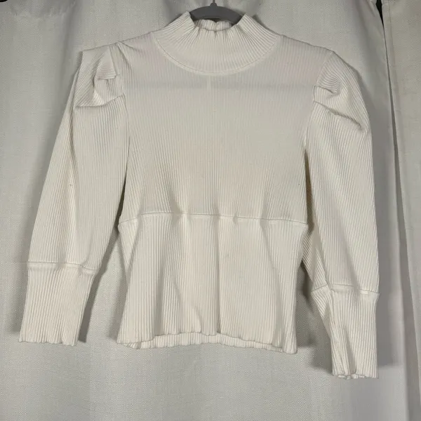 Free People Lala Puff Sleeve Ribbed White Cropped Top Size Large - Image 2