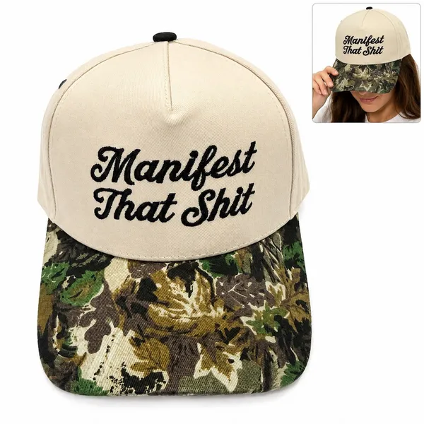 Cream Snapback Hat manifest Crown Camo Brim Embroidered new gift adult fun - Image 2