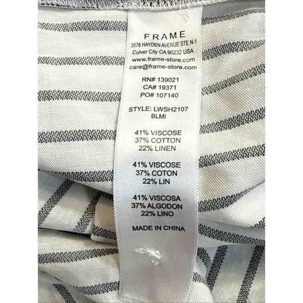 Frame‎ Revolve Linen Blend Striped Organic Short Sleeve Button Up Blouse Size XS - Image 5
