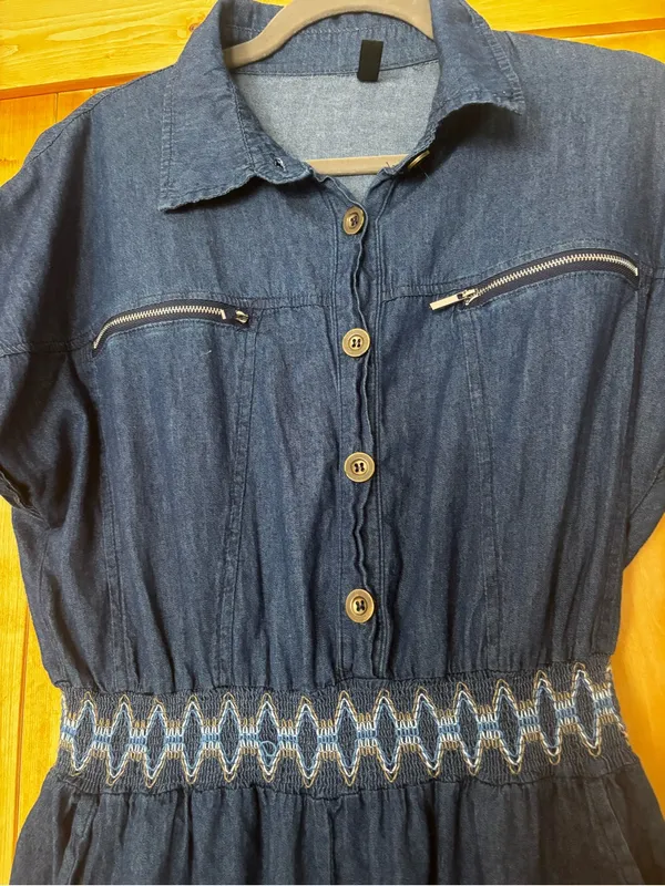 Indigo & Lace Denim Jumpsuit Smocked Waist Blue Size‎ L - Image 4
