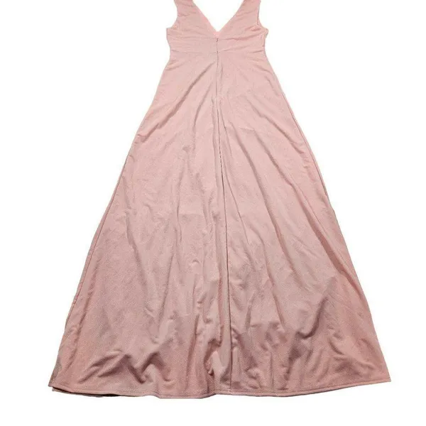 READ Birdy Grey Shamin V-Neck Crepe Bridesmaid Dress Pink Rose Quartz Large Slit - Image 4