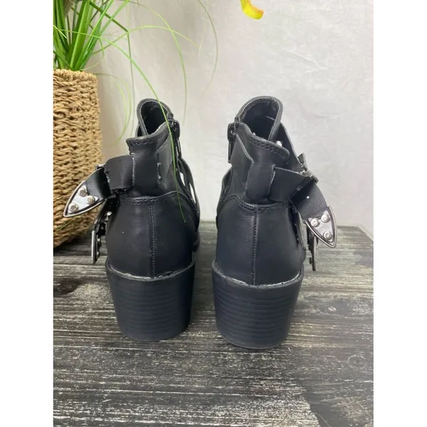 Sugar Black Bailey Zip Buckle Trim Block Heel Ankle Booties Boots 7 - Image 3