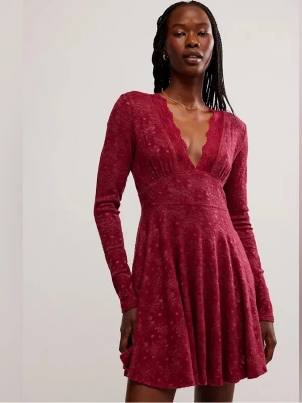 NWT Free People All Yours Mini Dress In Red Plum Size Large - Image 4