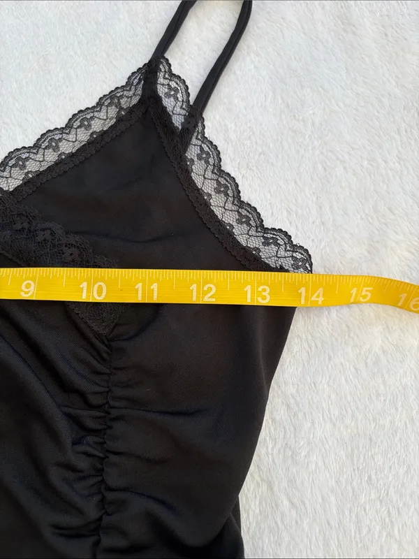 Express size small y2k usa Black Lace-Trim Cami Tank Top ruched summer 90s - Image 5