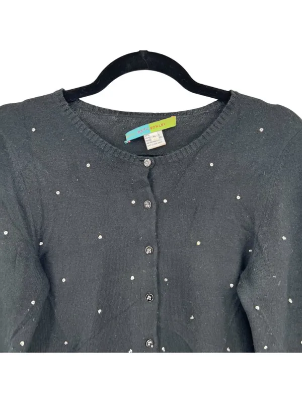 Beth Bowley Preppy Glam Rhinestone Black Silk Cashmere Cardigan Size Medium - Image 2