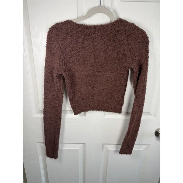 Skims Size S/M Reddish Brown Teddy Bear Sherpa Textured Pullover Crop Top - Image 5