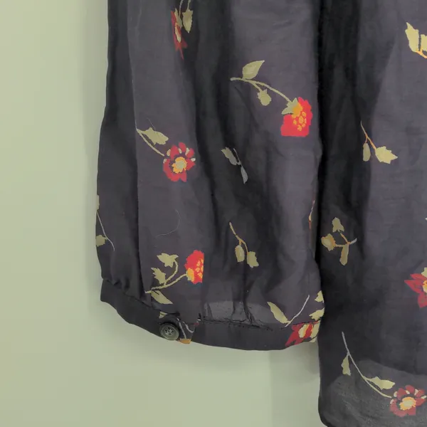 Madewell Cotton Silk Floral Peasant Blouse Size Small Navy Red Long Sleeve Shirt - Image 14