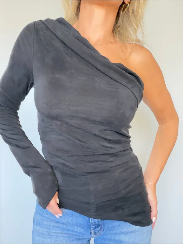 New Djerf Avenue Midnight One Shoulder Top Ash - Image 5