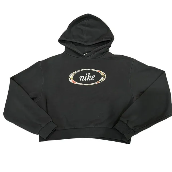 Nike‎ Womens Cropped Pullover Hoodie Black Oval Script Logo Size XS - Image 2