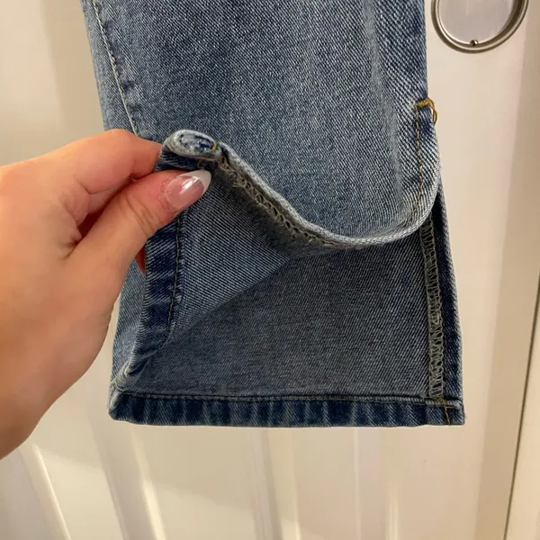 PrettyLittleThing Ripped High Waist Split Hem Jeans, Blue, Size 2 Tall, EUC - Image 11
