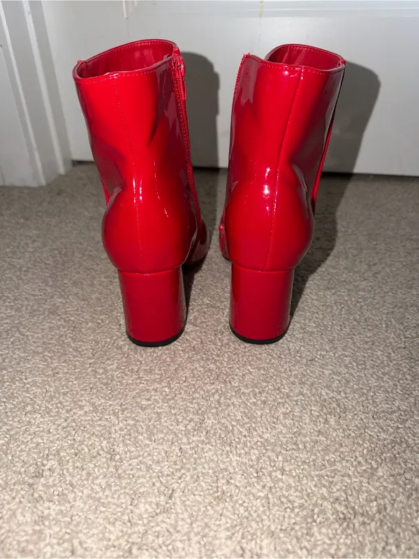 SHEIN Red Patent Block Heel Ankle Boots - Image 3
