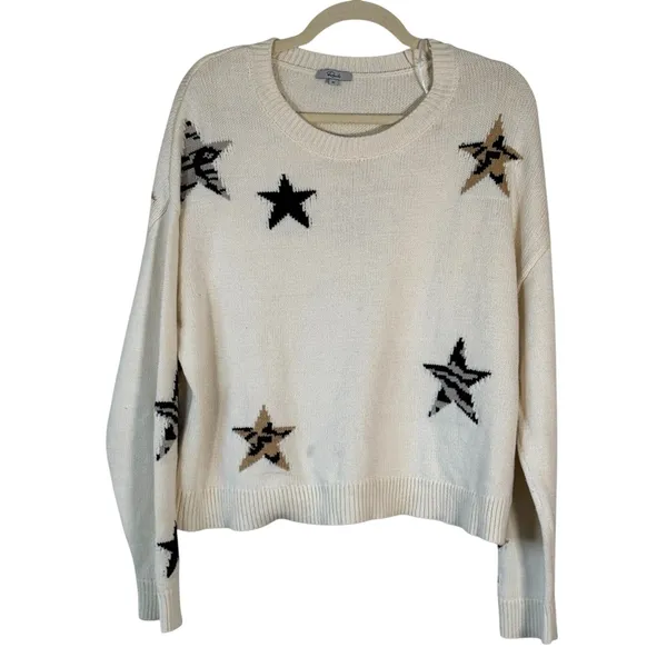 Rails Cream Star Print Crew Neck Sweater Womens M Preppy Classic Casual Cozycore - Image 2