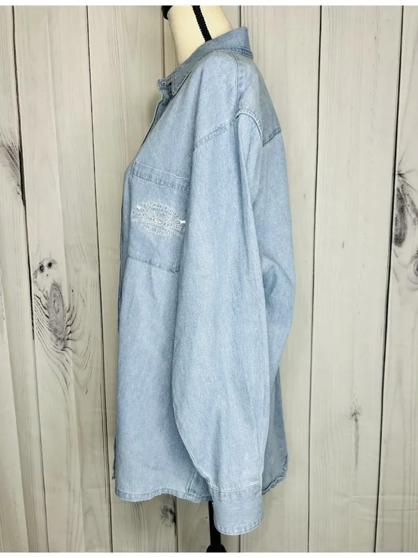 Princess Cruises Blue Womens Button Down Cotton Denim Shirt Sz M Vintage - Image 6
