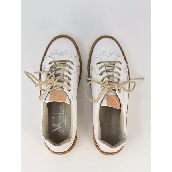 AGL Womens Shoes White Leather Low Top Wingtip Casual Fashion Sneakers 38 US 7.5 - Image 9