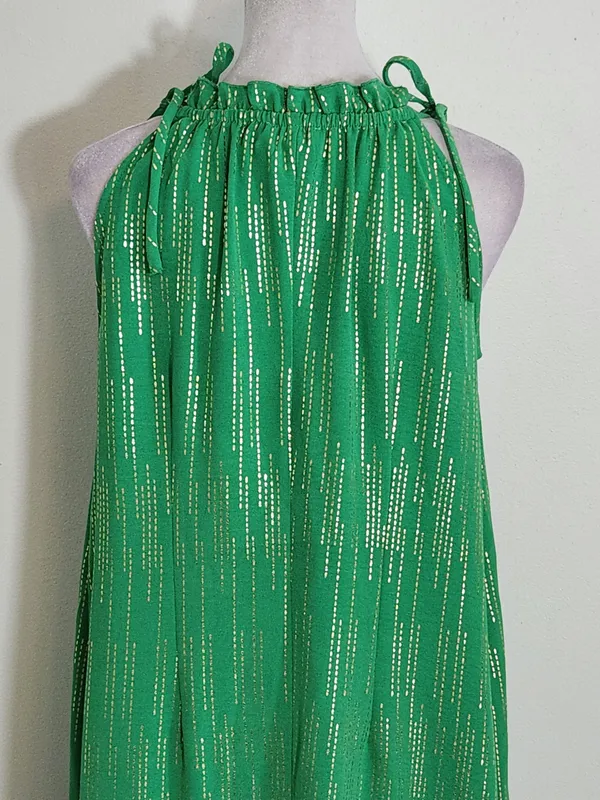 Signature by Robbie Bee Sleeveless Green and Gold Ruffle Mini Dress Size Small - Image 5