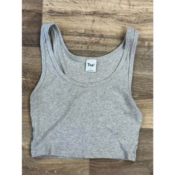 Aritzia TNA Grey Ribbed Cropped Tank Top Women’s Small - Image 2