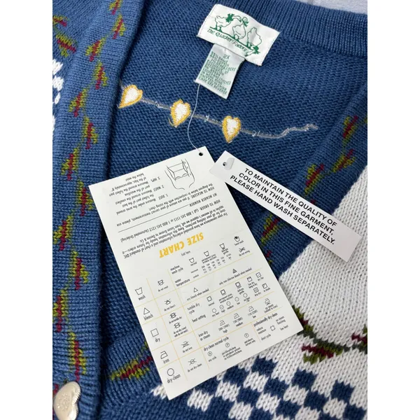 Quacker Factory Blue Garden Angel Embroidered Cardigan Sweater‎ 2X Heart Buttons - Image 11