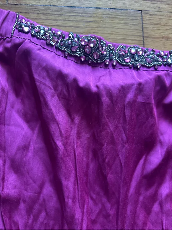 Bebe Purple Strapless Satin Jumpsuit Beaded Tube Jogger Size 00 Glam Party - Image 10