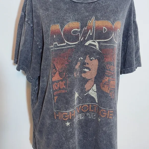 AC/DC Gray Distressed T-Shirt Size Small/Medium Unisex ACDC Tee - Image 3