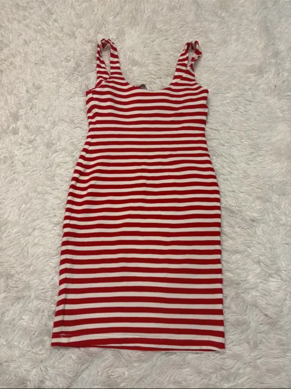 Zara red and white striped dress size xs - Image 2