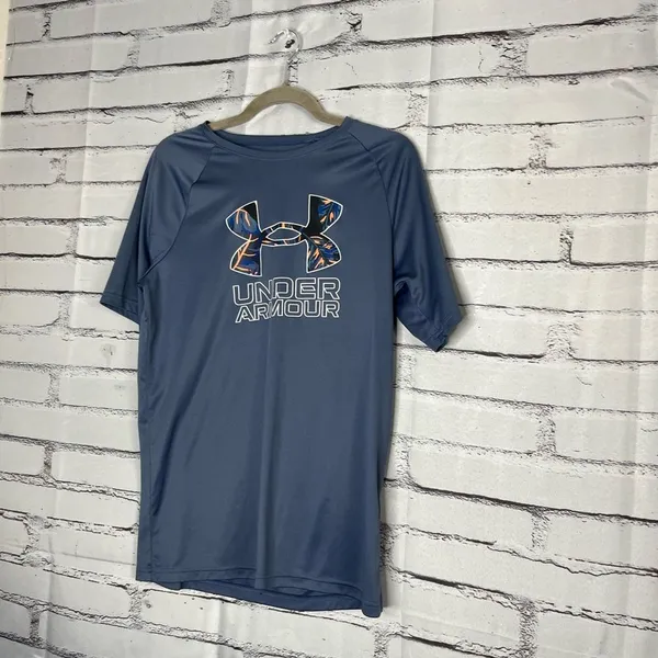 Under Armour Youth XL Navy Performance Logo Athletic Loose Fit Gym Training Tee - Image 8