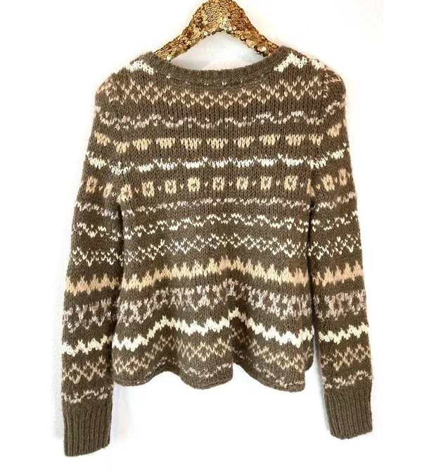 Free People Fair Isle Wool Blend Sweater Brown Cream Pattern Size Small - Image 3