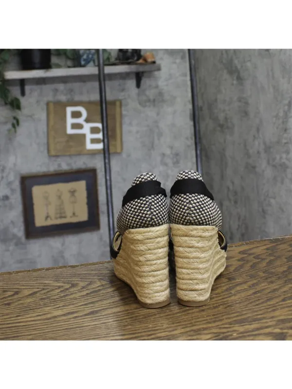 On 34th Melindaa Platform Espadrille Pump Wedge Ankle Wrap Sandals Black 6M - Image 4