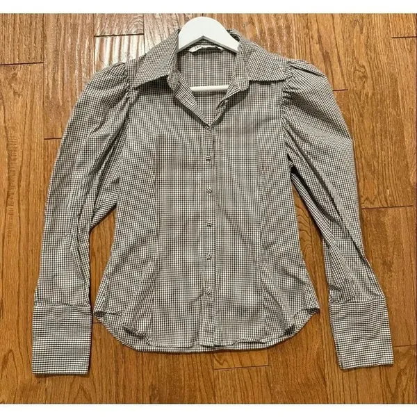 Zara plaid puff sleeve long sleeve button down xs - Image 6