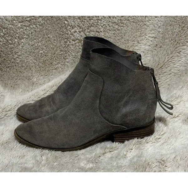 Lucky Brand Gray Ankle Boots Suede Leather Size 7M Back Zip Low Heel Boho City - Image 2