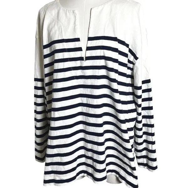 J.Crew Nautical Striped Cotton Tunic Split‎ Neck Oversized Top Preppy S - Image 9