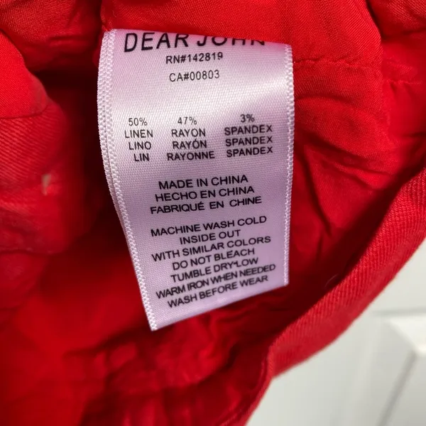 Dear John Denim Vest Waist Coat Top Fire Red Linen Blend Norris Medium - Image 6