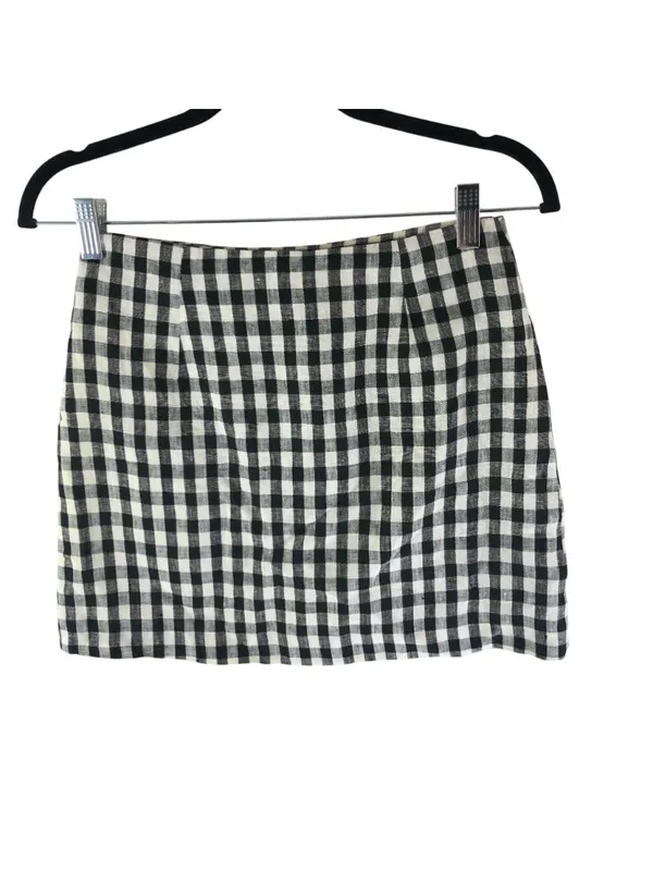 Storets Gingham Linen Mini Wrap Skirt With Button Detail Black & White S - Image 2