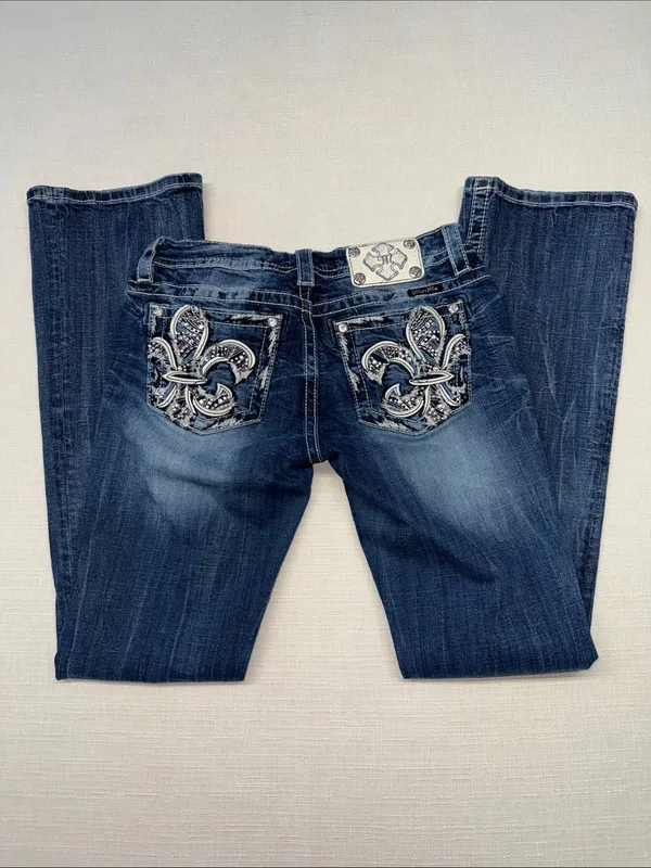 Miss Me Dark Blue Faded Flare Jeans - Image 2