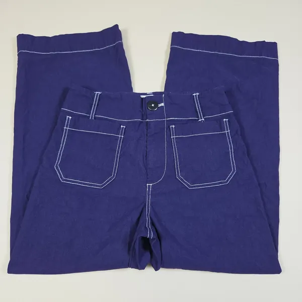 Anthropologie Maeve Colette Contrast Stitch Crop Wide Leg Pants Navy Size 26P - Image 3