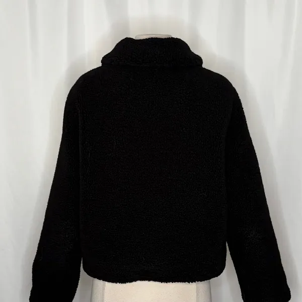 ZARA Black Sherpa Fuzzy Fleece Teddy‎ Coat Faux Shearling Snaps Pockets Small - Image 10
