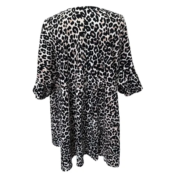 Asos Design Leopard Print Tiered‎ Babydoll Mini Dress Size 12 Ruffle Sleeve - Image 5