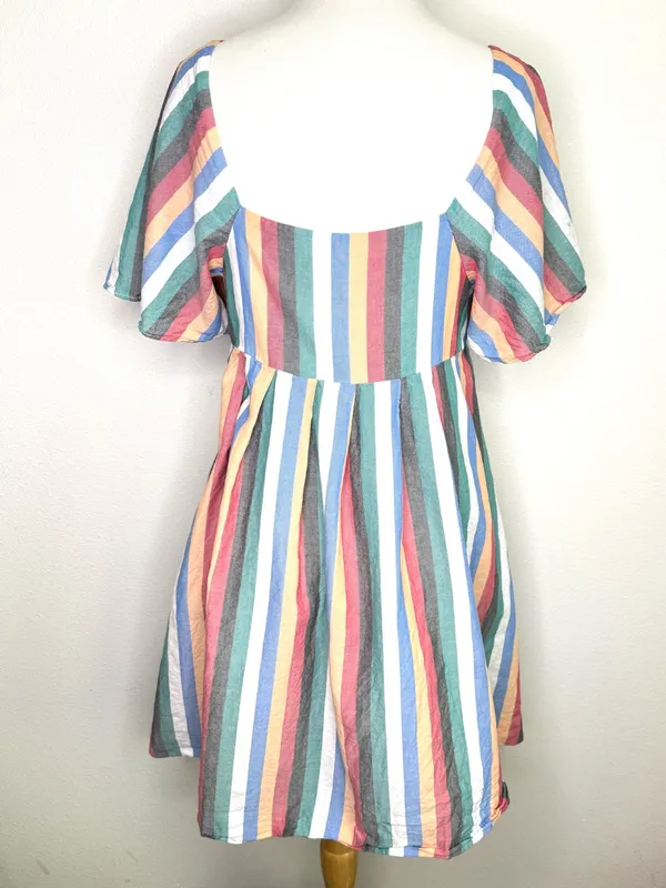 Madewell Dress Square-Neck Mini Festival Stripe Multicolor Flutter Sleeve - Image 4