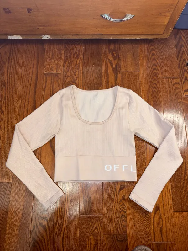 Offline aerie pink cropped ribbed workout gym top - Image 2