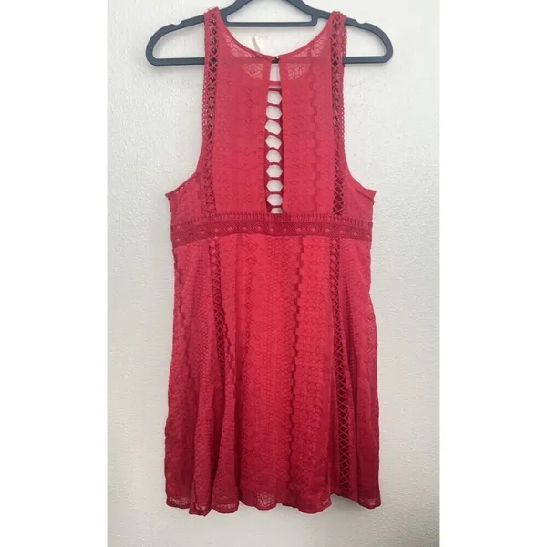 Free People Wherever You Go Red Mini Dress Halter Cutout Boho Festival Flowy 12 - Image 5