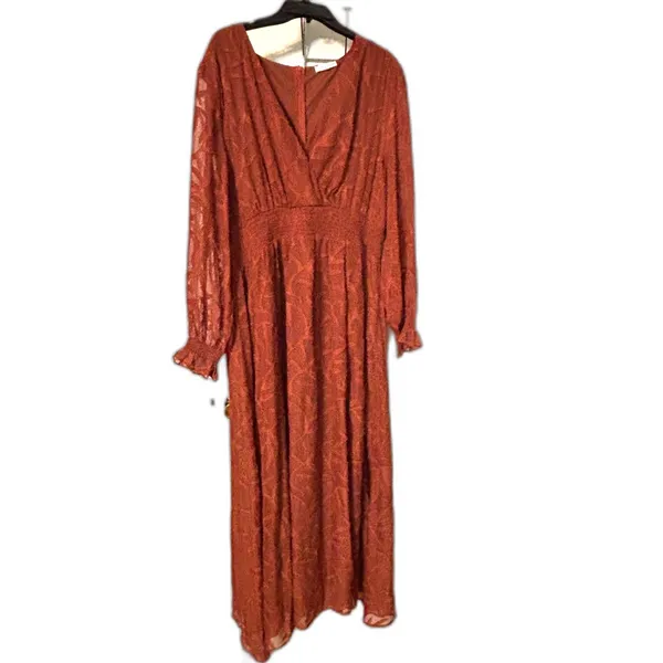 Baltic Born Rust Floor Length Dress Boho Cottagecore Long Sleeve Empire Waist 1x - Image 8