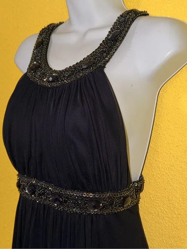 Xscape Black Halter Maxi Dress with Beaded Waist - Image 7