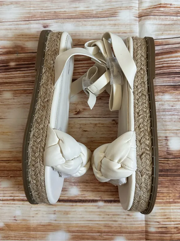 PrettyLittleThing White Strappy Espadrille Sandals Braid Plait 1.5 Heel Size 7 - Image 7