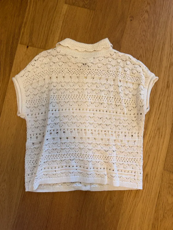 Jessica Simpson Cream Open-Knit Button Front Short Sleeve Cardigan - Image 2