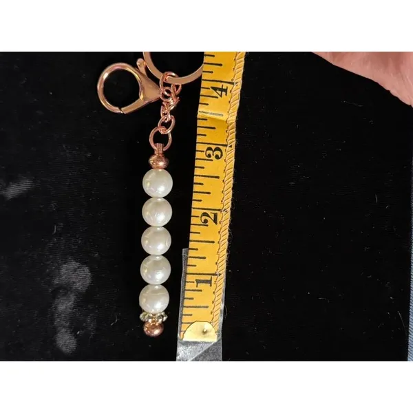 Rose Gold Faux Pearl Beaded Keychain, 3.5" - Image 4