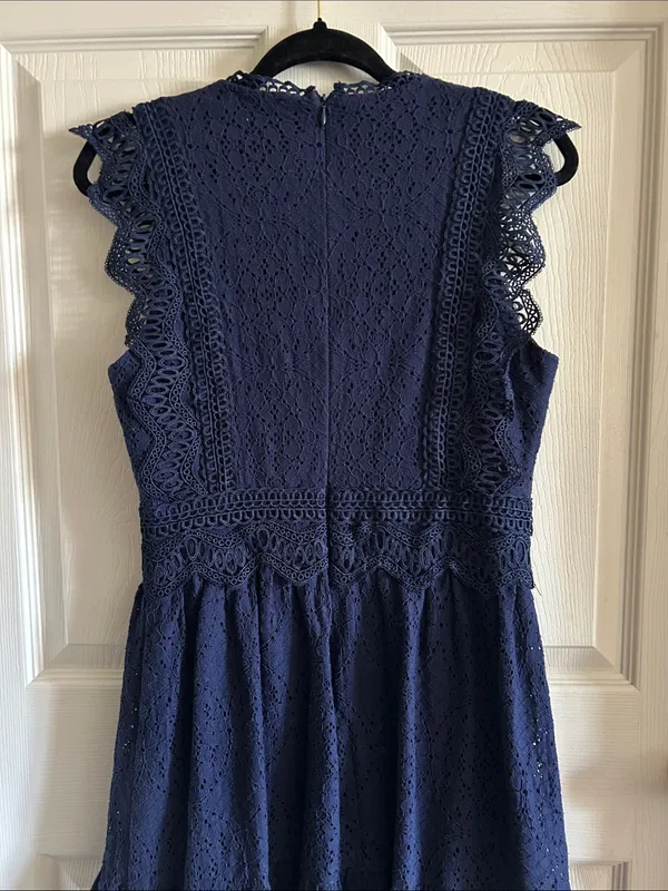 Andree by Unit Navy Cottage Eyelet Mini Dress Med Indie Cotton Blend Boho-Chic - Image 7